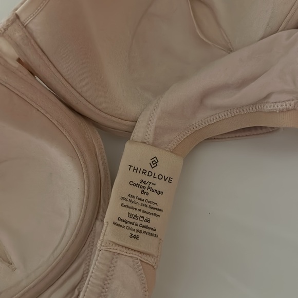Thirdlove Women’s 24/7 Cotton Plunge Bra Underwire Cream Size 34E (DD) - Picture 7 of 7